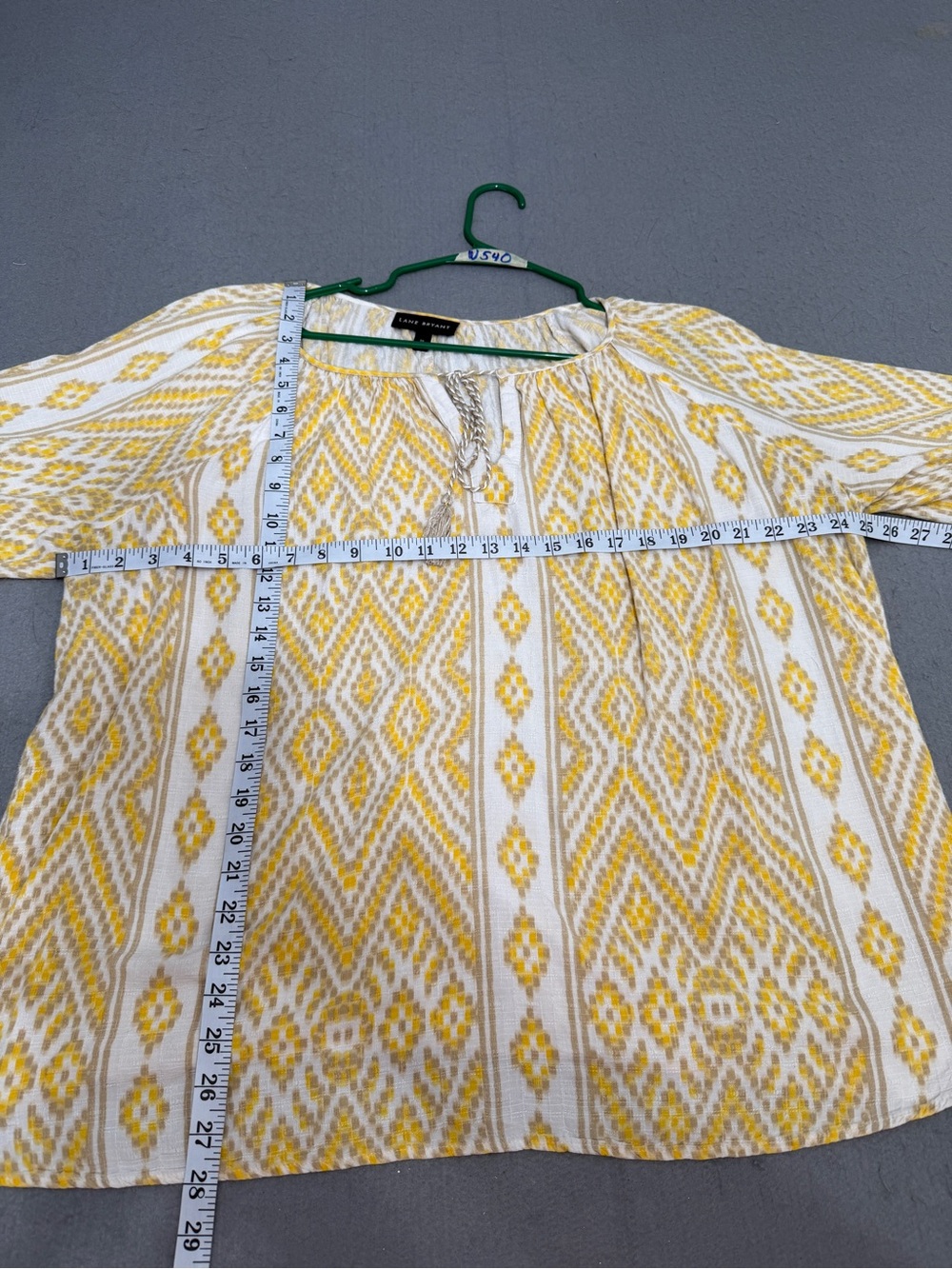 Women’s Lane Bryant Size 20 Yellow Boho Peasant Blouse Tassel Plus - Picture 3 of 4